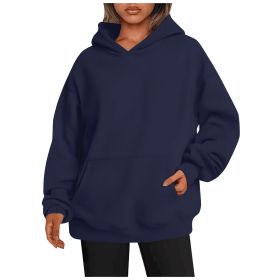 Women's Autumn Thick Hooded Sweater (Option: Navy Blue-M)