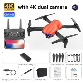 new K3 drone 4K HD dual camera foldable height keeps drone WiFi FPV 1080p real-time transmission RC Quadcopter toy PK sg906 pro (Color: orange dual camera)