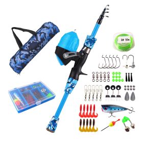 Kids Fishing Pole Set Fishing Starter Kit Telescopic Fishing Rod and Reel Combo Kit with Tackle Box 56Pcs Fishing Lures for Boys Girls (Color: N-Blue)